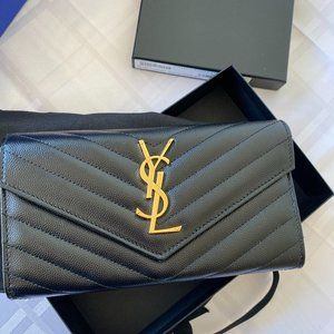Saint Laurent MONOGRAM LARGE FLAP WALLET IN GRAIN DE POUDRE EMBOSSED LEATHER